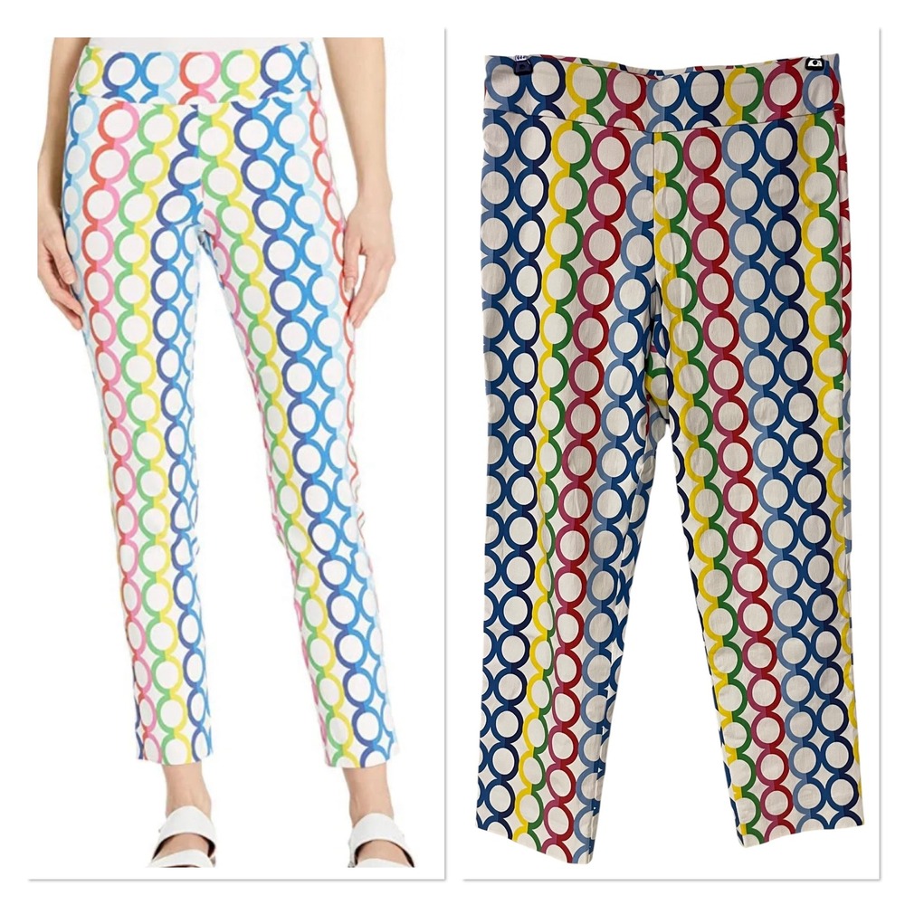 Krazy Larry Multi Color Circle Link Print Pull On Ankle Pant Pride Artsy 12